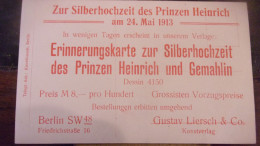 24 MAI 1913  ALLEMAGNE Zur Erinnerung An Die Silberhochzeit Des Prinzen Heinrich Von Preussen U. Gemahlin - Autres & Non Classés