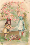 ENFANTS - Illustration De Deux Fillettes Ceuillant Des Fleurs - Cerisier - Carte Postale Ancienne - Other & Unclassified