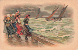 PEINTURES - TABLEAUX - Femmes Attendant Les Bateaux - Colorisé - Carte Postale Ancienne - Schilderijen