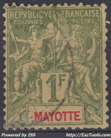 TIMBRE MAYOTTE TYPE GROUPE 1F OLIVE N° 13 OBLITERATION TRES LEGERE - Oblitérés