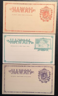 HAWAII 1882-1897 Three VF Mint Postal Stationery Cards 1c+2c Queen Liliuokalani & Mercartor Map Of Pacific Ocean (USA US - Hawai