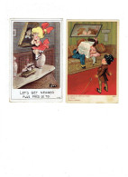 Lot 2 Cpa - Illustration HUMOUR - Right 2665 / LEFT 2928 - Fillet Garçon Bisou Amoureux Journal Glace Miroir - Right