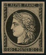 * N°3f 20c Noir, Réimp, Charnière Très Légère - TB - 1849-1850 Cérès