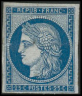 ** N°4d 25cbleu, Réimp, Pli De Gomme Horizontal - B - 1849-1850 Ceres