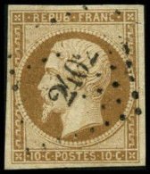 Obl. N°9 10c Bistre, Signé JF Brun - TB - 1852 Luigi-Napoleone