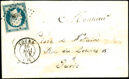 Lettre N°15 25c Bleu, Obl PC 3398 S/lettre 26/5/54 De Tours Pour Paris - TB - 1853-1860 Napoléon III.