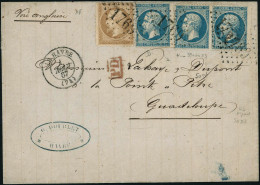 Lettre N°22 + 21 Jolie Combinaison à 70c Pour La Guadeloupe Au Départ Du Havre 1/8/37 - TB - 1862 Napoléon III.