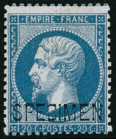 * N°22d 20c Bleu Surchargé, Spécimen Signé Brun - TB - 1862 Napoléon III.