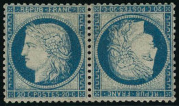 * N°37c 20c Bleu, Paire Tête-bêche Au Verso 3 Signatures Dont Calves - TB - 1870 Beleg Van Parijs
