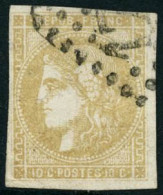 Obl. N°43Bc 10c Bistre-jaune Citron, R2 - TB - 1870 Bordeaux Printing