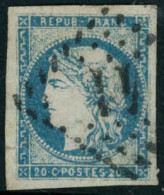 Obl. N°44A 20c Bleu Type R1, Qualité Standard - TB - 1870 Ausgabe Bordeaux