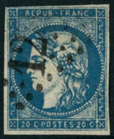 Obl. N°44Aa 20c Bleu Foncé, Type I R1 Petites Marges - B - 1870 Uitgave Van Bordeaux