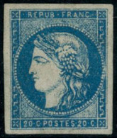 * N°44B 20c Bleu, Type I R2 Forte Charnière - B - 1870 Ausgabe Bordeaux