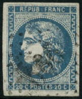 Obl. N°46Ad 20c Bleu Outremer, Type III R1, Infime Pelurage, Signé Calves - B - 1870 Ausgabe Bordeaux