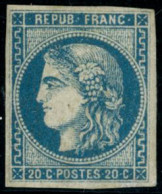 ** N°46B 20c Bleu R2, Type III, Signé Calves - TB - 1870 Ausgabe Bordeaux