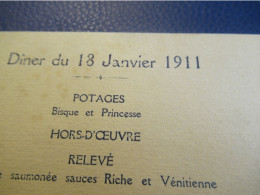 1 Menu Ancien / Diner Du 18 Janvier 1911 / Maison Marguery / 1911      MENU326 - Menu