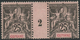 ** N°35 25c Noir S/rose, Paire Mill 2 - TB - Other & Unclassified