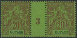 ** N°36 20c Brique S/vert, Paire Mill 3 - TB - Other & Unclassified