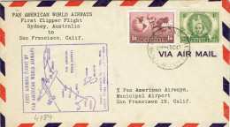 Nouvelle Caledonie Caledonia FFC Premier Vol Aerien Panam Clipper Sydney Australia San Francisco Noumea 7/11/47 - Storia Postale