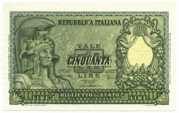 50 LIRE BIGLIETTO DI STATO ITALIA ELMATA DI CRISTINA 31/12/1951 FDS-/FDS - Altri & Non Classificati