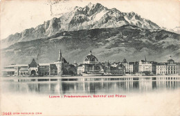 SUISSE - Lucerne - Friedensmuseum - Bahnhof Und Pilatus - Carte Postale Ancienne - Lucerne