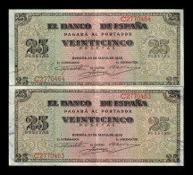 España Spain Pareja Correlativa 25 Pesetas Burgos 1938 Pick 111 Serie C Ebc/+ Xf/+ - 25 Peseten