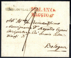 Cover 1834, Scambio Tra Gli Uffici Di Milano E Bologna, Da Milano 17.5.1834 Pagata 12 Carantani Fino Al Confine, Tassata - Lombardo-Veneto