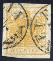 O 1850, 5 Cent. Arancio Carta A Mano I Tipo Usato, Ampi Margini Regolari, Nitido Annullo Parziale Di Venezia, Ottima Con - Lombardo-Venetien