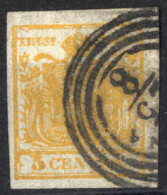 O 1850, 5 Cent. Arancio Carico, Cert. Goller (Sass. 1i) - Lombardo-Veneto