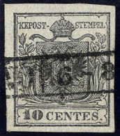 O 1850, 10 Cent. Grigio Nero, Primo Sottotipo, Carta A Mano, Grandi Margini, Cert. Ferchenbauer (Sass. 2c) - Lombardije-Venetië