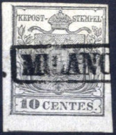 O 1850, 10 Cent I° Tipo Grigio Argenteo Prima Tiratura Su Carta A Mano, Annullato A Milano, Raro E Splendido, Cert. Weis - Lombardo-Veneto