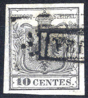 O 1850, 10 Cent. "grigio Argenteo", Usato, Firm. E. Diena, Cert. Goller (Sass. 2a / 2400,-) - Lombardo-Veneto