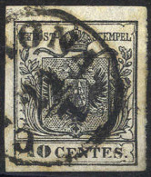 O 1850, 10 Cent. Nero Intenso, Usato, Cert. Steiner (Sass. 2d) - Lombardo-Vénétie