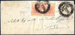 Cover 1850, "Pieghe Di Carta", 15 Cent. Rosso, Coppia Su Lettera Con Diffuse "pieghe Orizzontali", Splendida, Firm. Sott - Lombardo-Veneto