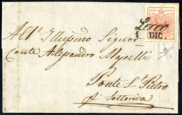 Cover 1850, 15 Cent. Rosso Su Lettera Da Lecco, Firm. Sorani (Sass. 3 - ANK 3HI) - Lombardo-Veneto