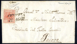 Cover 1850, 15 Cent. Rosso, Prima Tiratura, Su Lettera Da Venezia, Firm. Sorani (Sass. 3a - ANK 3HI - Erstdruck) - Lombardo-Vénétie