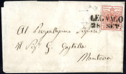 Cover 1850, "Pieghe Di Carta", 15 Cent. Rosso, Prima Tiratura, Con Duplice Piega Orizzontale, Su Lettera Da Legnago 28.9 - Lombardo-Venetien
