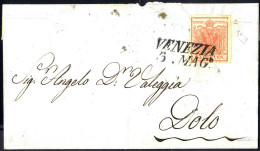 Cover 1854, "Pieghe Di Carta", 15 Cent. Rosso Vermiglio, Piega Orizzontale, Su Lettera Da Venezia 3.5.1851 Per Dolo, Fir - Lombardy-Venetia