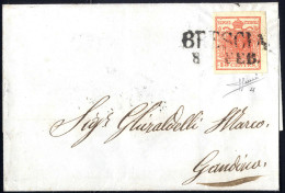 Cover 1850, 15 Cent. Rosso Vermiglio, Secondo Tipo, Su Lettera Da Brescia, Cert. Sorani (Sass. 4) - Lombardo-Vénétie