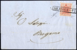 Cover 1850, 15 Cent. Rosso Vermiglio, Secondo Tipo, Su Lettera Da Milano, Firm. Sorani (Sass. 4) - Lombardy-Venetia