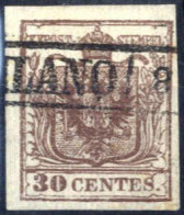 O 1850, 30 C Bruno Carta A Mano Timbrato (MI)LANO, Firmato Ferchenbauer, ANK 4 HP - Lombardo-Veneto