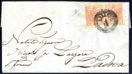 Cover 1850, 15 Cent. Rosa, Secondo Tipo, Coppia Su Lettera Da Belluno, Firm. Sorani (Sass. 5 - ANK 3HII) - Lombardo-Veneto