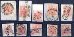 O/piece 1850, "Pieghe Di Carta", 15 Cent. Rosso, Terzo Tipo, Lotto Dieci Esemplari Su Un Listello, Tutti Con Pieghe Di C - Lombardije-Venetië