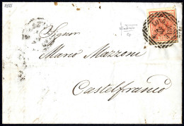 Cover 1850, 15 Cent. Rosso Salmone Intenso - Stampa Molto Confusa, Isolato Su Lettera Da Longarone 23.4.1855 Per Castelf - Lombardo-Veneto