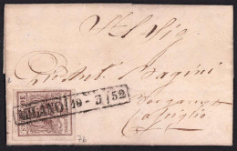 Cover 1850, 30 Cent. Bruno, Prima Tiratura, Su Lettera Da Milano (Sass. 7b - ANK 4HI Erstdruck) - Lombardo-Veneto