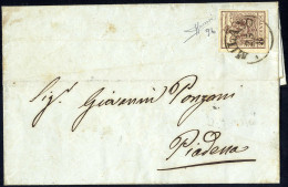Cover 1850, 30 Cent. Bruno Cioccolato Su Lettera Da Milano, Firm. Sorani (Sass. 9b - ANK 4HIII) - Lombardo-Vénétie