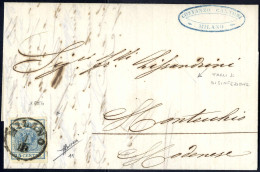 Cover 1850, Lettera Della Terza Distanza Per L' Estero Da Milano Per Montecchio Modenese Affrancata Con Sass. 11, Tagli  - Lombardije-Venetië