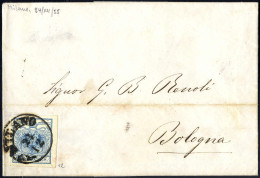 Cover 1850, Lettera Della Terza Distanza Per L' Estero, Da Milano 24.12.1855 Per Bologna (Sass. 12) - Lombardo-Vénétie