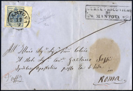 Cover 1850, 45 Cent. Azzurro Oltremare, Carta A Mano, Ampio Bordo Di Foglio A Destra, Su Lettera Da Mantova 17.9.1856 Pe - Lombardy-Venetia