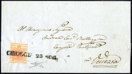 Cover 1851, "Carta Costolata", 15 Cent, Rosso Vermiglio Chiaro, Secondo Tipo, Su Lettera Da Chioggia 23.5.1851 Per Venez - Lombardo-Vénétie